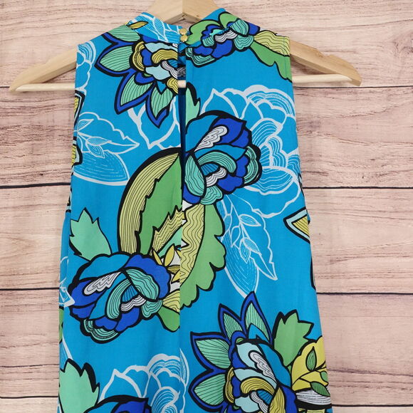 NWT KAARI BLUE TURQUOIS FLORAL STENCIL LEAVES SLEEVELESS FLORAL DRESS WOMENS XS - Picture 5 of 9